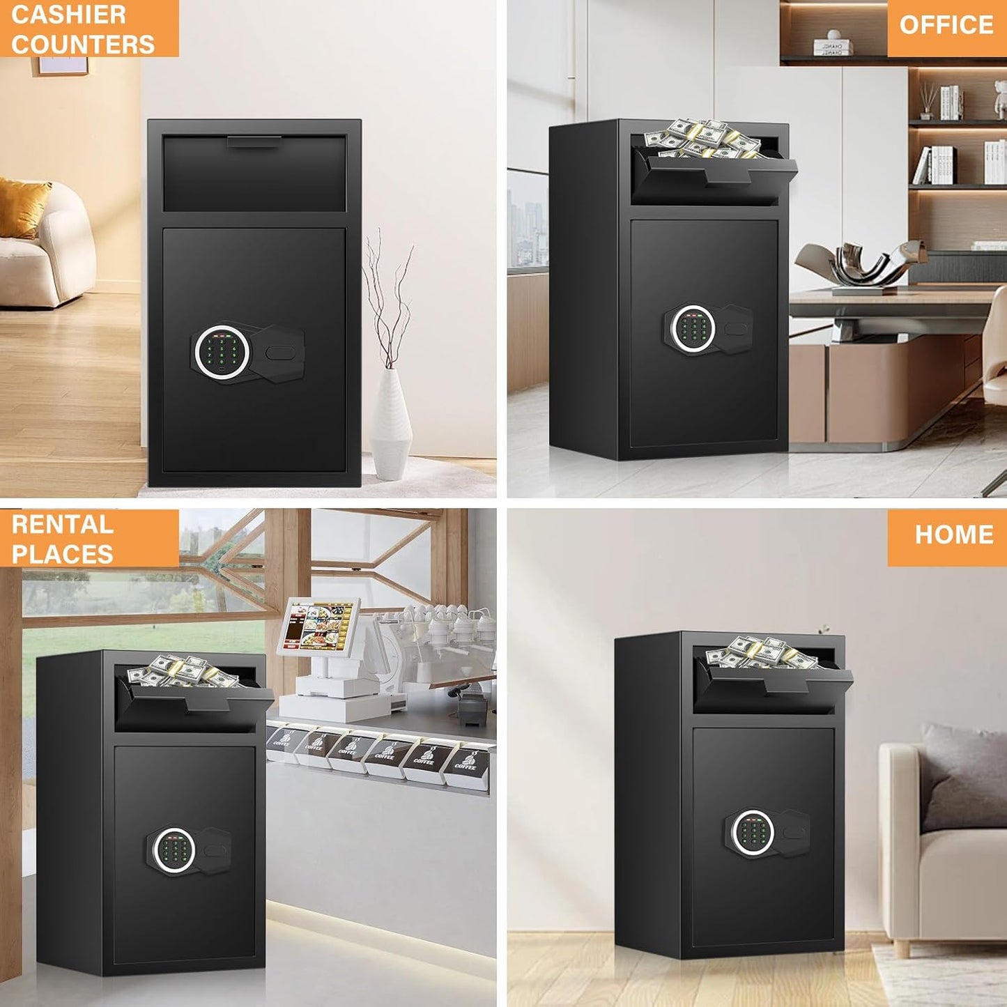 2.12 Cub Fireproof Waterproof, Security Home Safe with Fireproof Document Bag ,Inner Cabinet and LCD Display, Large Safe Box for Money Jewelry Documents