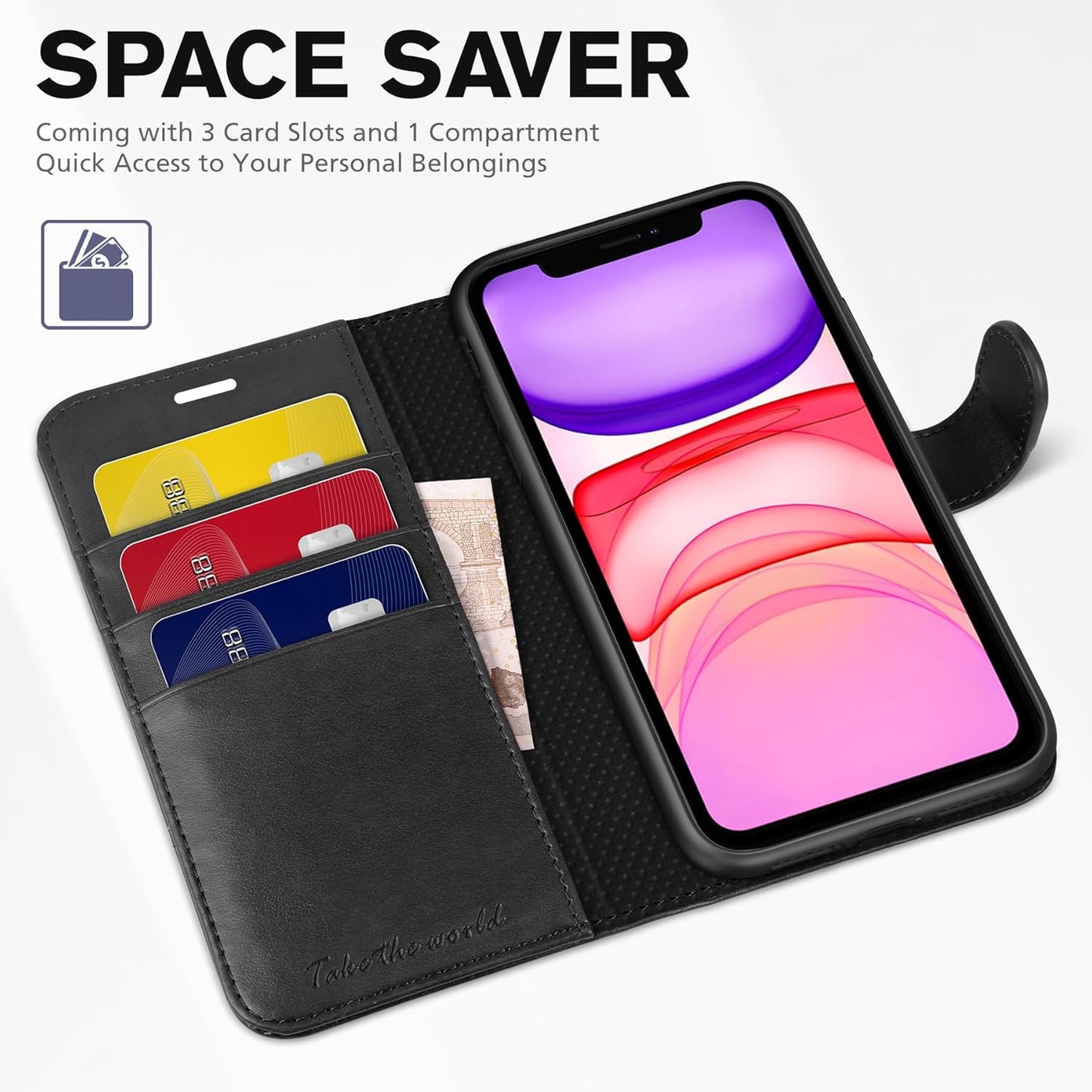 Iphone 11 Case, Iphone 11 Wallet Case with [RFID Blocking] Card Slots Stand Magnetic Closure, Protective PU Leather [Shockproof TPU] Flip Cover Compatible with Iphone 11 (2019 6.1 Inch), Black