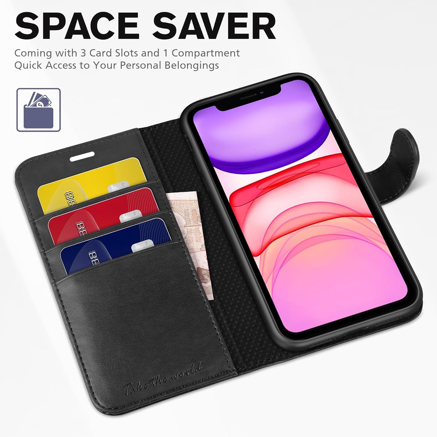 Iphone 11 Case, Iphone 11 Wallet Case with [RFID Blocking] Card Slots Stand Magnetic Closure, Protective PU Leather [Shockproof TPU] Flip Cover Compatible with Iphone 11 (2019 6.1 Inch), Black