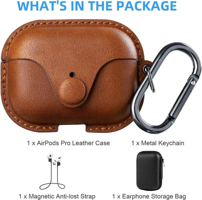 for Airpods Pro 2 Case Leather, Airpods Pro Leather Case Cover with Keychain Airpod Strap Compatible with Apple Airpod Pros 2Nd Generation 2023 2022/Airpods Pros 2019 (Front LED Visible), Brown